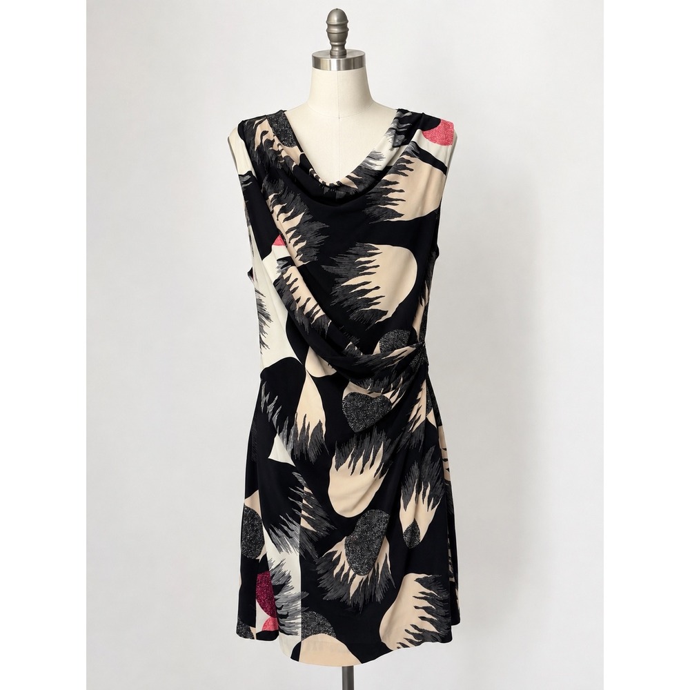 Diane von Furstenberg DVC Julissa Dress Womens Sz 8 Black Silk Draped Abstract